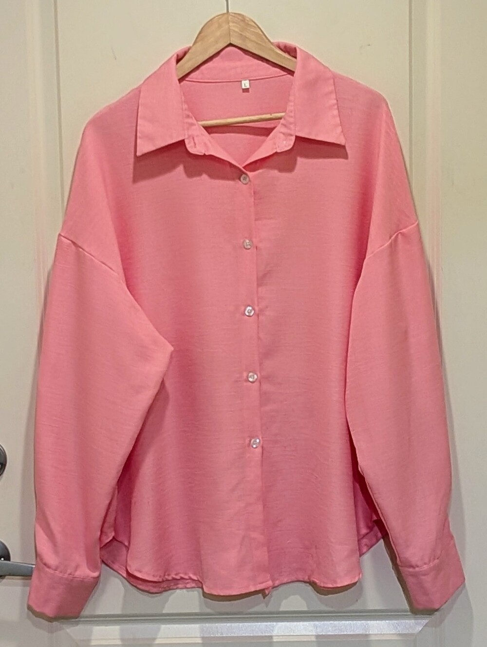 EUC L Bright Pink Oversized Button Front Long Sleeve Dress Shirt